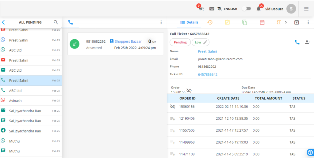 Managing customer interactions in the Kapture Agent Workspace