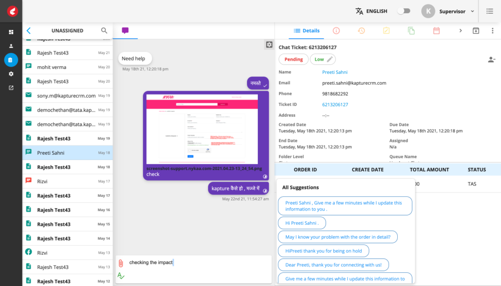 Managing customer interactions in the Kapture Agent Workspace