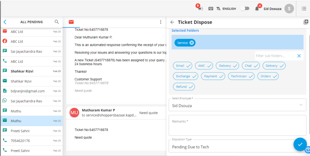 Managing customer interactions in the Kapture Agent Workspace