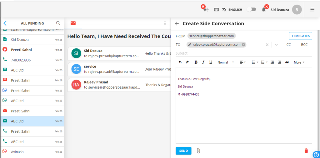 Managing customer interactions in the Kapture Agent Workspace